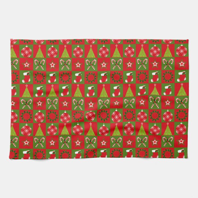 Holiday Decorative Squares Kitchen Towel (Horizontal)