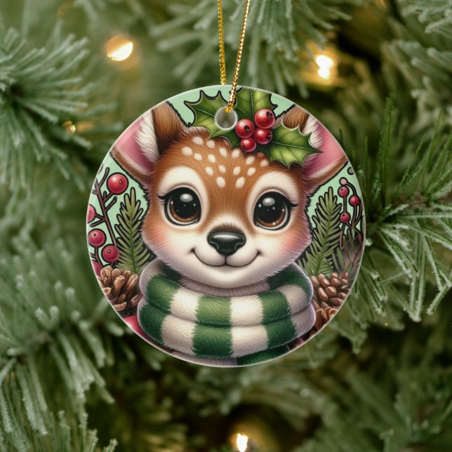 Holiday Deer Ceramic Ornament (Tree)