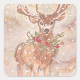 Holiday Deer in Snow Square Sticker