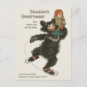 Holiday Denslow's Three Bears Ice-skating CC0887 Postcard
