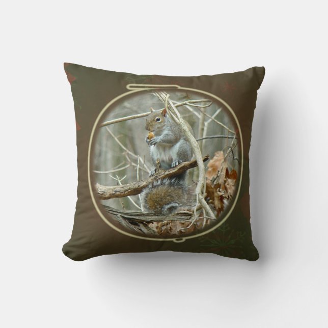 Holiday Design - Grey Squirrel Throw Pillow (Front)