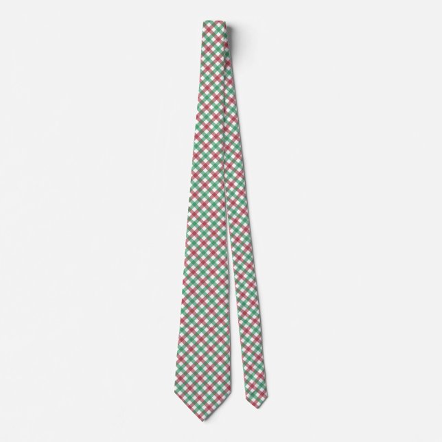 Holiday Diagonal Red and Green Plaid  Tie (Front)