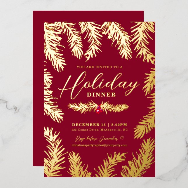 Holiday dinner red berry christmas gold (Front/Back)