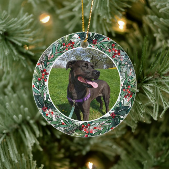 Holiday Dog or Cat 1 Photo Pet Ceramic Ornament (Tree)