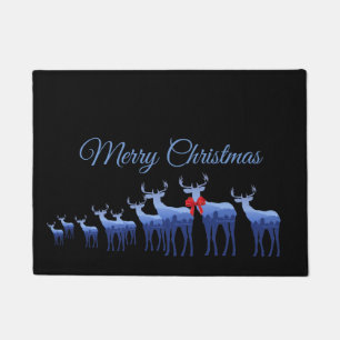 Holiday Door Mat-Merry Christmas Blue Deer/Elk Doormat