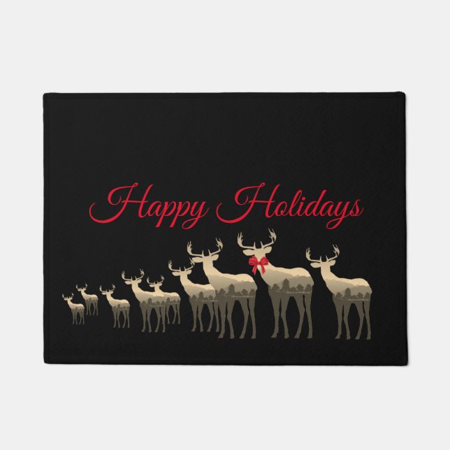 Holiday Doormat-Happy Holidays Tan Deer/Elk Doormat (Front)