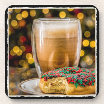 Holiday Doughnut & Coffee Plastic/Cork Coaster