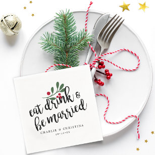 Holiday Eat Drink and Be Married Christmas Berries Napkin