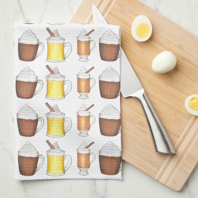 Holiday Egg Nog Cocoa Buttered Rum Christmas Food Kitchen Towel (Quarter Fold)