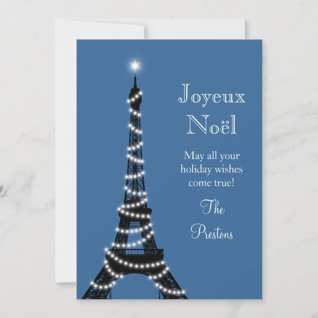 Holiday Eiffel Tower Card blue (Front)