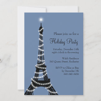 Holiday Eiffel Tower Invitation blue