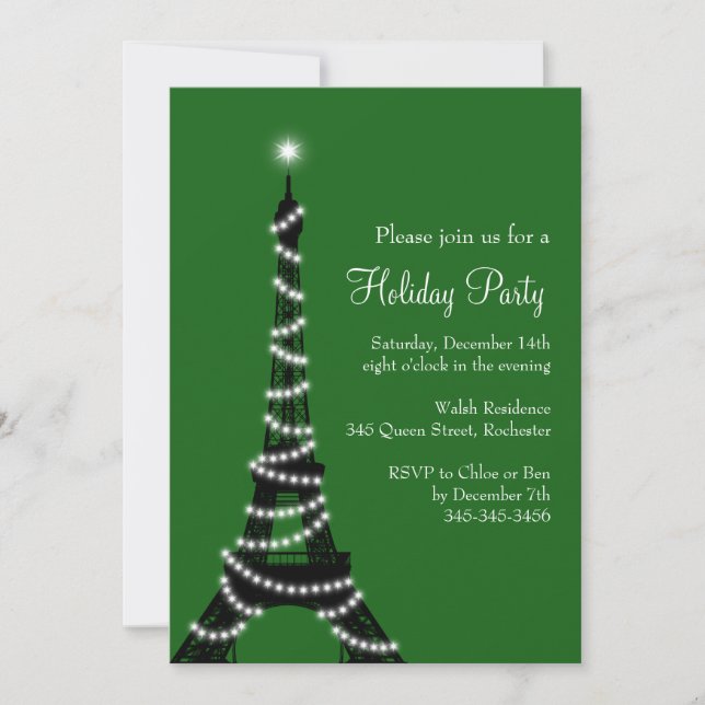 Holiday Eiffel Tower Invitation green (Front)