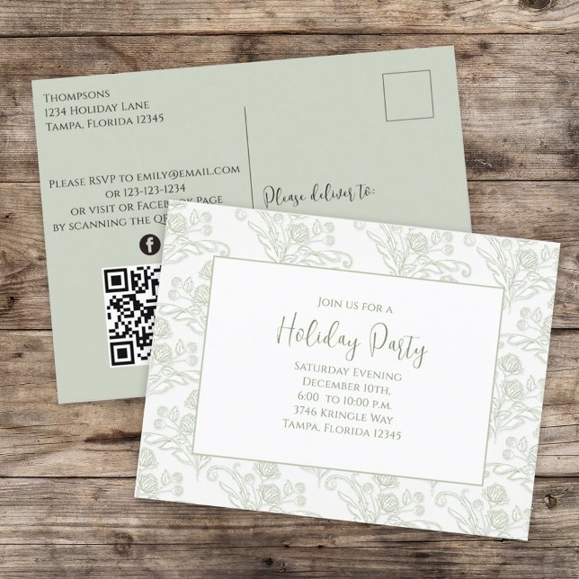 Holiday Elegant Floral QR Code Budget Invitation Postcard (Creator Uploaded)