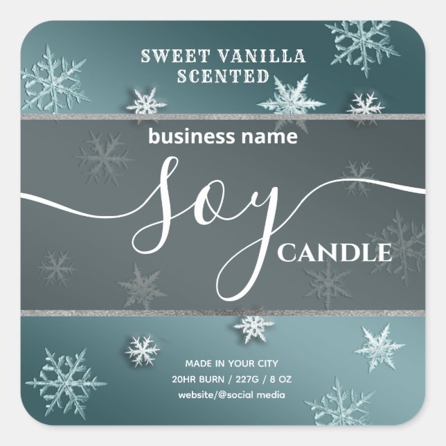 Holiday elegant snowflake script soy candle label (Front)