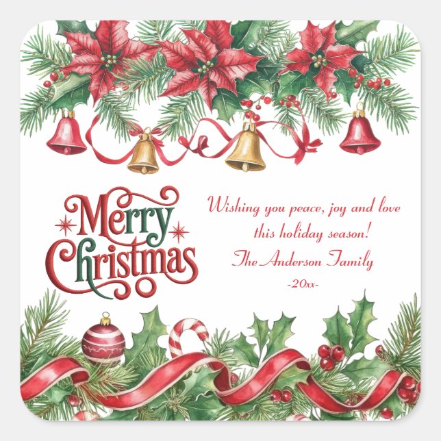 Holiday Elegant Soft Merry Christmas Party Square Sticker (Front)