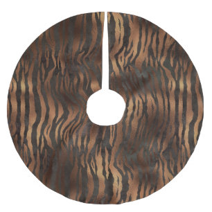 Holiday Elegant Tiger Print Bronze Satin Chic Brushed Polyester Tree Skirt