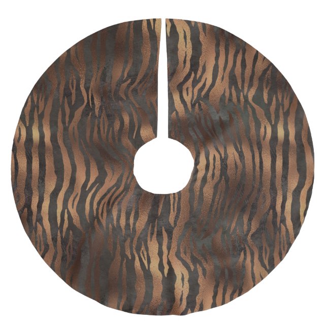 Holiday Elegant Tiger Print Bronze Satin Chic Brushed Polyester Tree Skirt (Front)
