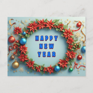 Holiday Elegant Wreath 🎄✨ Poinsettia Ornaments Postcard