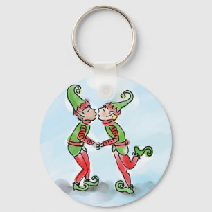 Holiday Elves Kissing Keychain