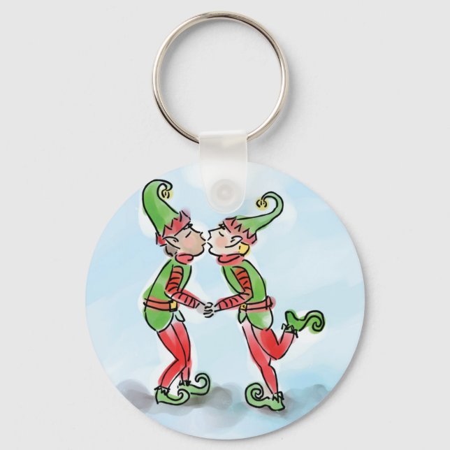 Holiday Elves Kissing Keychain (Front)