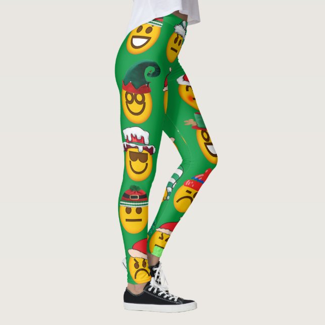 Holiday Emoji Leggings - Festive Green Christmas  (Right)