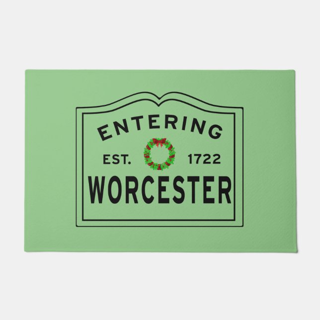 Holiday Entering Worcester, MA Christmas Wreath Do Doormat (Front)