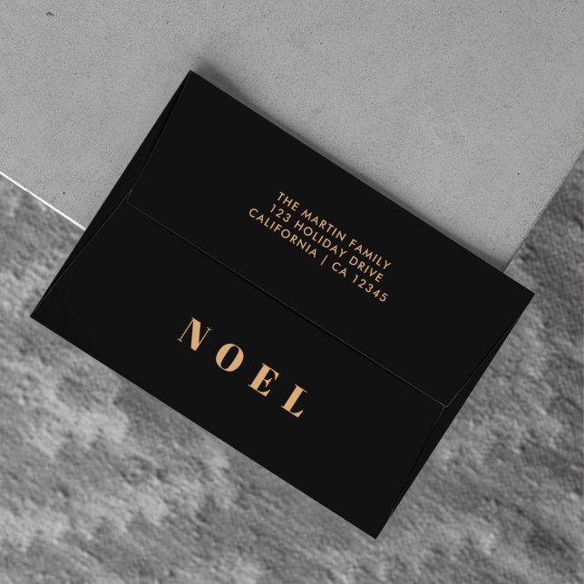 Holiday Envelope | Noel Black and Gold Christmas (Personalized festive chirstmas card mailing envelope for a stylish holiday touch)