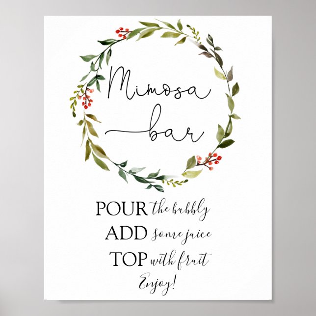 Holiday Evergreen Wreath Mimosa Bar Sign (Front)
