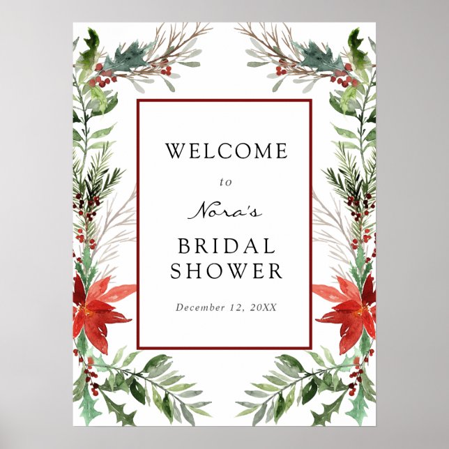 Holiday Evergreens Bridal Shower Welcome Sign (Front)