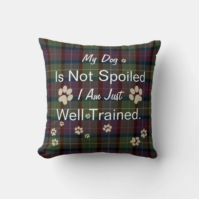 Holiday Fall Christmas Dog Custom Add Plaid Tartan Throw Pillow (Front)