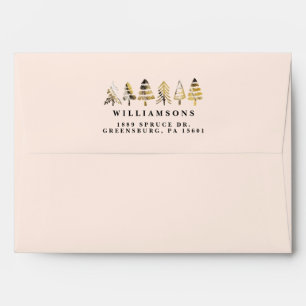 Holiday Family Blush & Gold Metallic Pine Trees Envelope