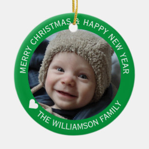 Holiday Family Photo Christmas New Year Green Ceramic Ornament