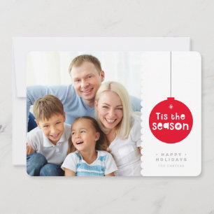 HOLIDAY FAMILY photo festive christmas bauble red Card