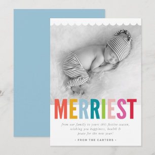 HOLIDAY FAMILY PHOTO merriest bold bright colourfu Announcement