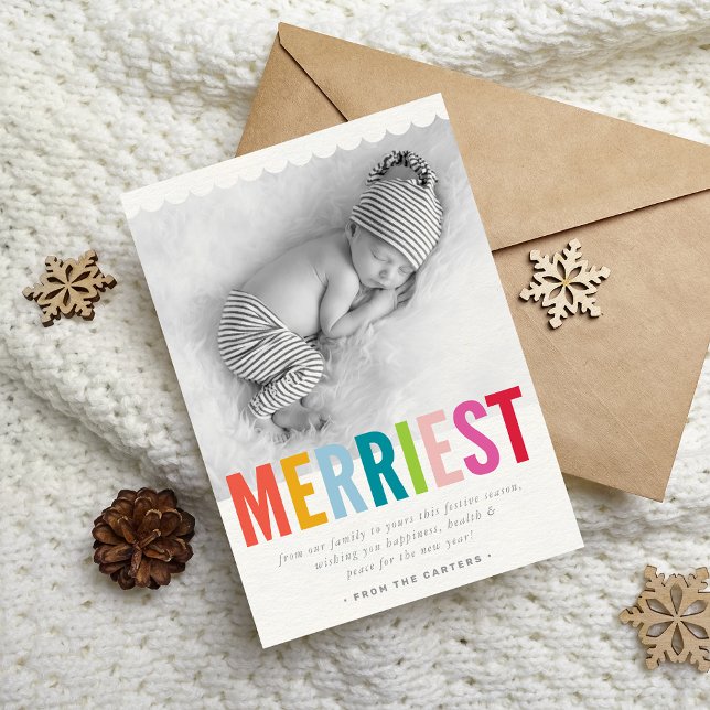 HOLIDAY FAMILY PHOTO merriest bold bright colourfu Card (Creator Uploaded)