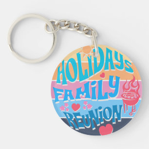 Holiday Family Reunion Summer BBQ Retro Sunset Des Keychain