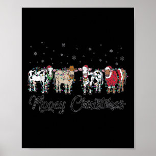 Holiday Farm Christmas Mooey Christmas Lights Cow Poster