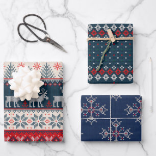 Holiday Faux Knit Pattern Christmas Personalized Wrapping Paper Sheet