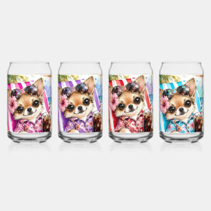Holiday female Chihuahua Beach Relaxation 1-4 Can Glass