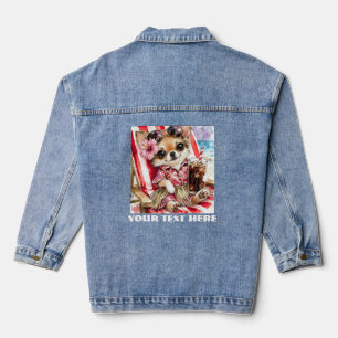 Holiday female Chihuahua Beach Relaxation (Red) Denim Jacket