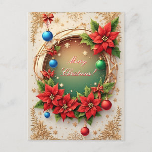 Holiday Festive Christmas Wreath 🎄✨Poinsettia Red Postcard