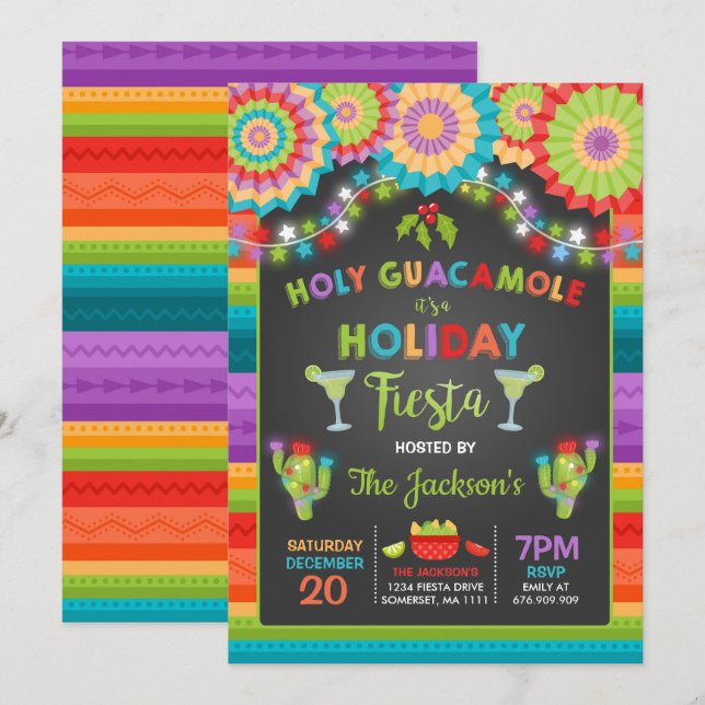 Holiday Fiesta Party Invite Holy Guacamole Party (Front/Back)