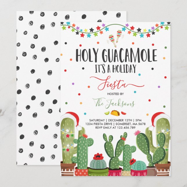 Holiday Fiesta Party Invite Holy Guacamole Party (Front/Back)