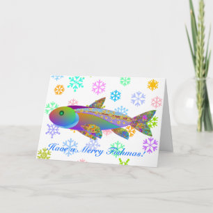 Holiday Fish and Colorful Snowflakes Card