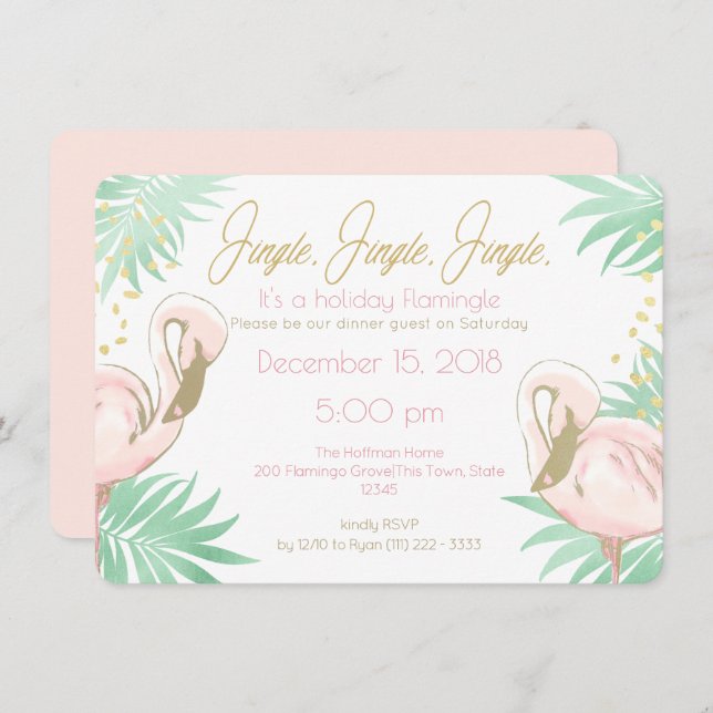 Holiday Flamingo Dinner Party Invitation (Front/Back)