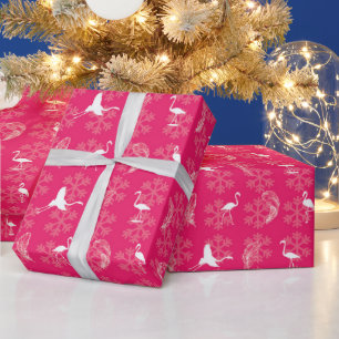 Holiday Flamingos Wrapping Paper - Pink