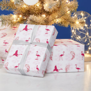 Holiday Flamingos Wrapping Paper - White