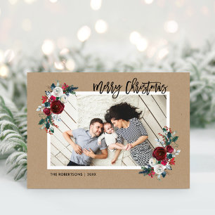 Holiday Floral 2 Photo Folded Christmas Card