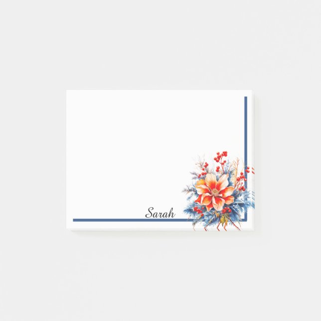 Holiday Floral Add Recipients Name Office Gift Post-it Notes (Front)