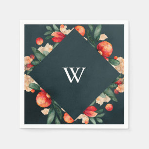 Holiday Floral and Berry Dellarobbia Frame Napkin